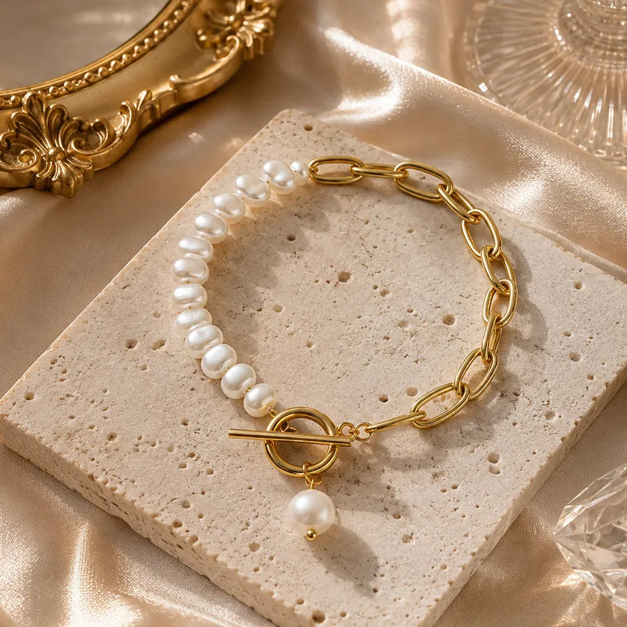 Bracelet à maillons géométriques et perle — vue 3