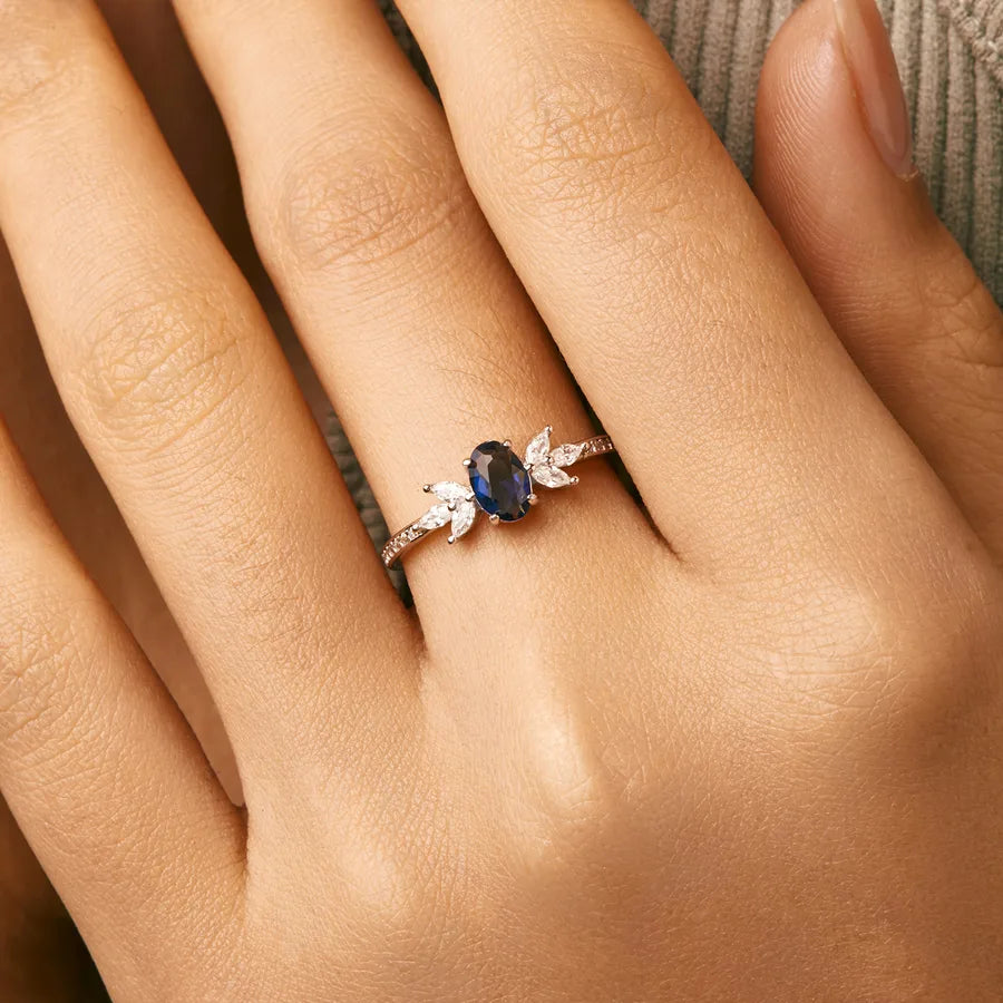 Bague à zircon taille ovale, rhodiée — vue 5