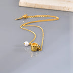 Collier à pierre naturelle ovale, chaîne dorée — vue 3