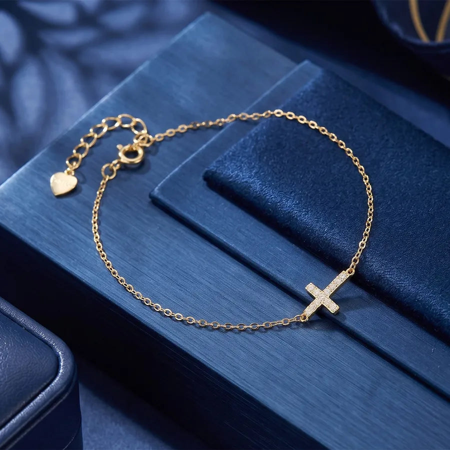 Bracelet croix sertie de zircons en argent massif 925