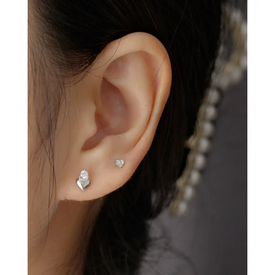 Puces d'oreilles cœur serti, argent 925 — vue 5