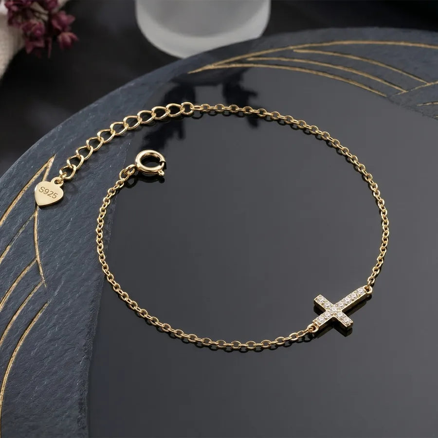 Bracelet croix sertie de zircons, argent 925 — vue 4