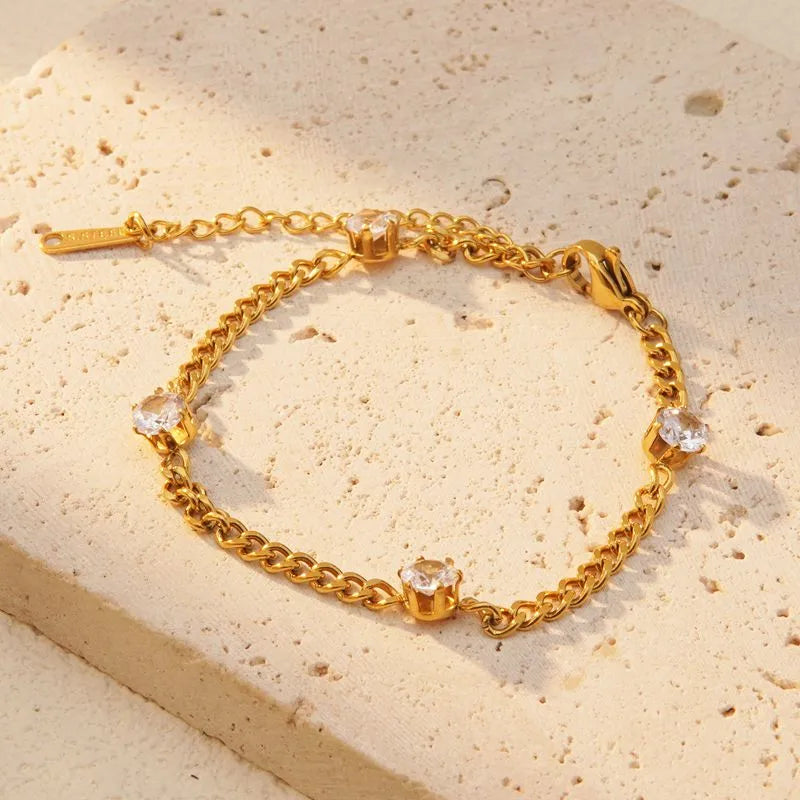 Bracelet à maillons facettés, acier doré — vue 3