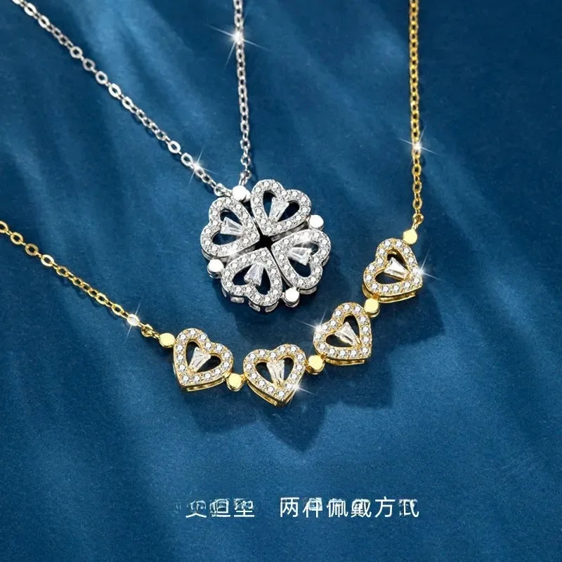 Collier cœur serti, chaîne en acier titane — vue 3