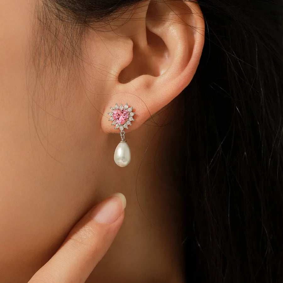 Boucles d'oreilles cœur et perle, argent 925 — vue 2