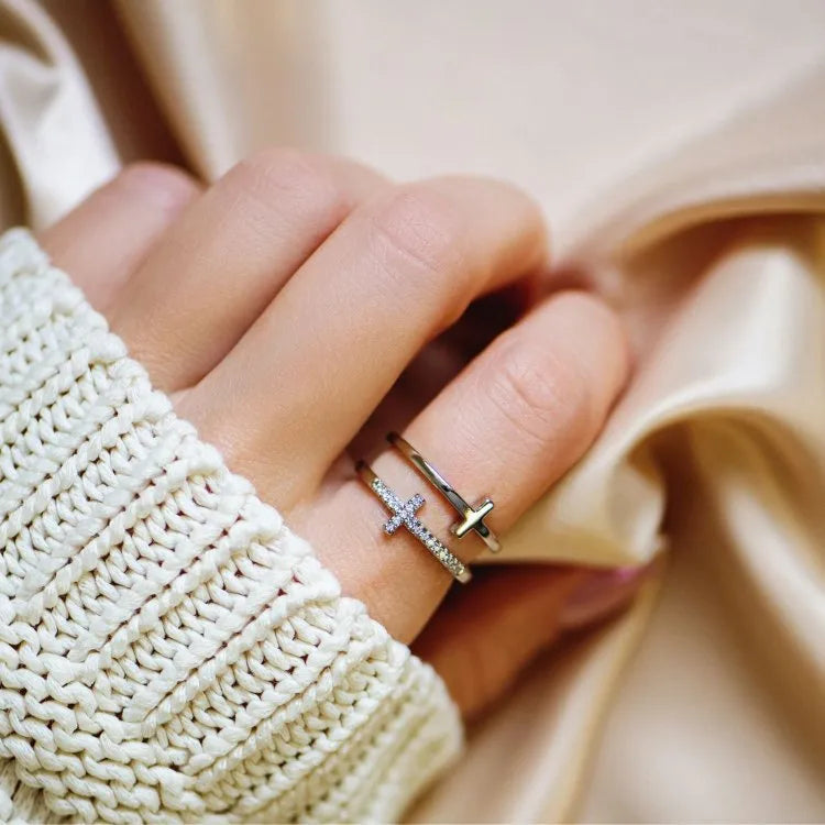 Bague à deux croix superposées, argent 925 — vue 2