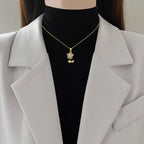 Collier fleur sertie de zircons, acier titane — vue 3
