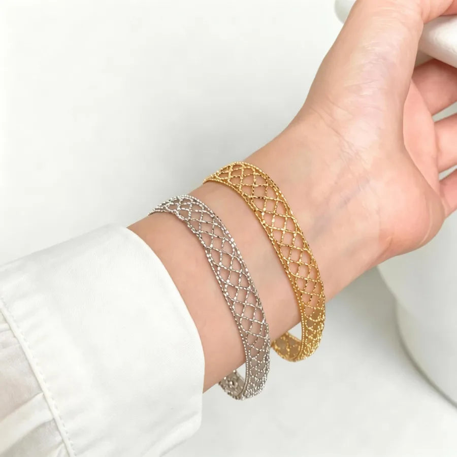 Bracelet maille quadrillée, acier doré — vue 2