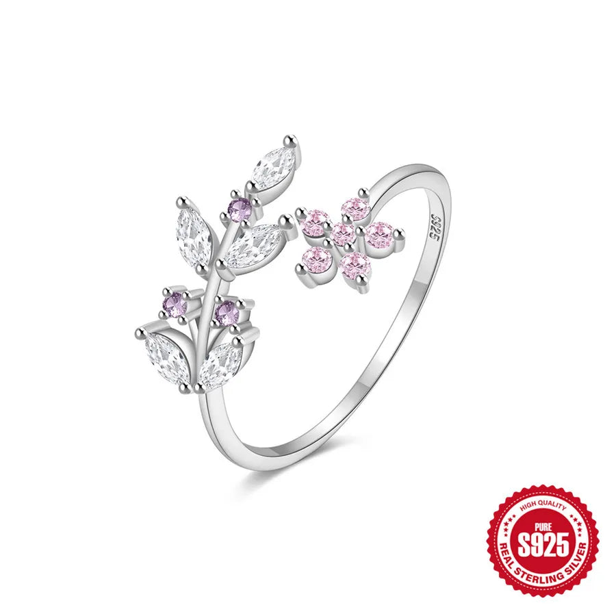 Bague feuille sertie de zircons, argent 925 — vue 4