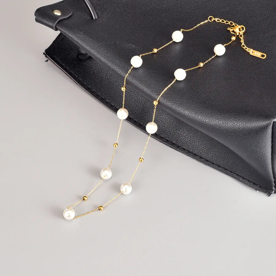 Collier chaîne à billes, acier inoxydable doré — vue 5