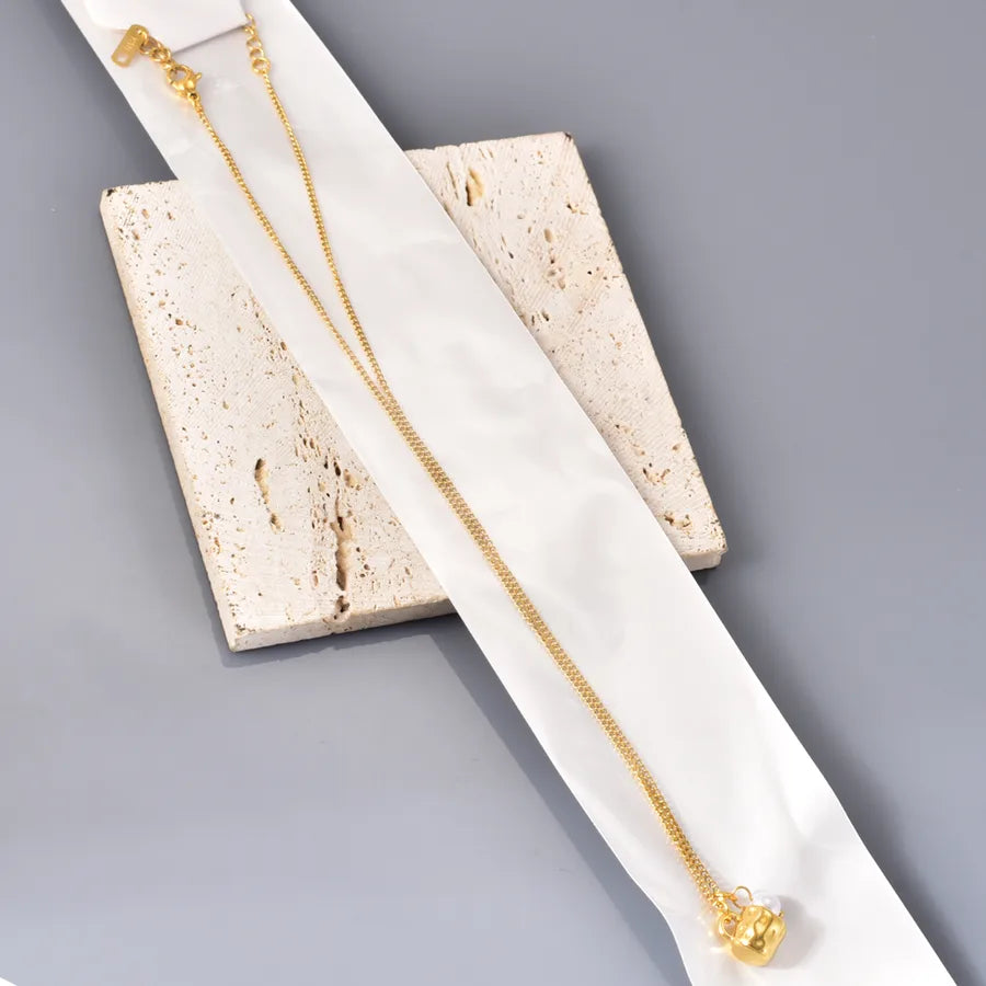 Collier à pierre naturelle ovale, chaîne dorée — vue 9