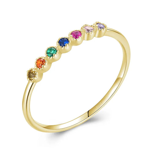 Bague argent 925 à ligne de pierres colorées — vue 7