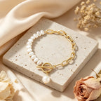 Bracelet à maillons géométriques et perle — vue 4