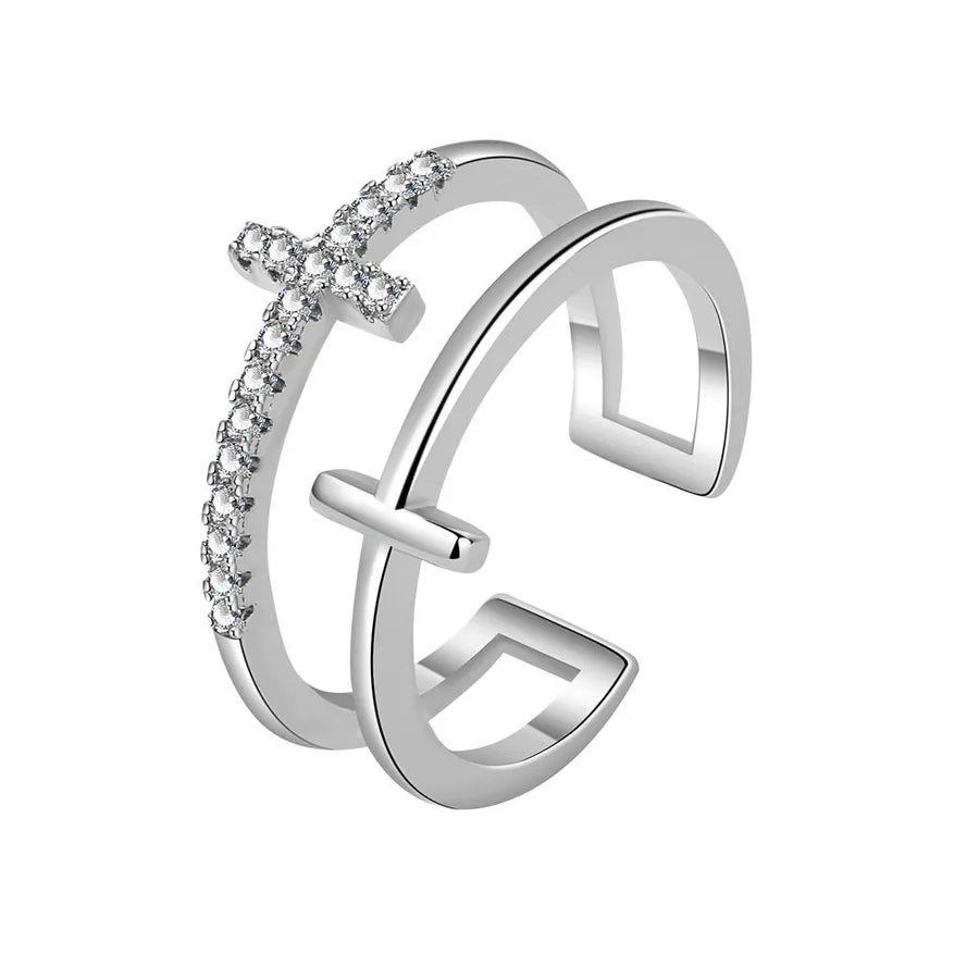 Bague ouverte à croix sertie de zircons — vue 4