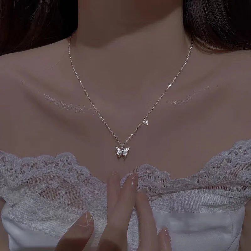 Collier papillon serti, argent massif 925 — vue 6