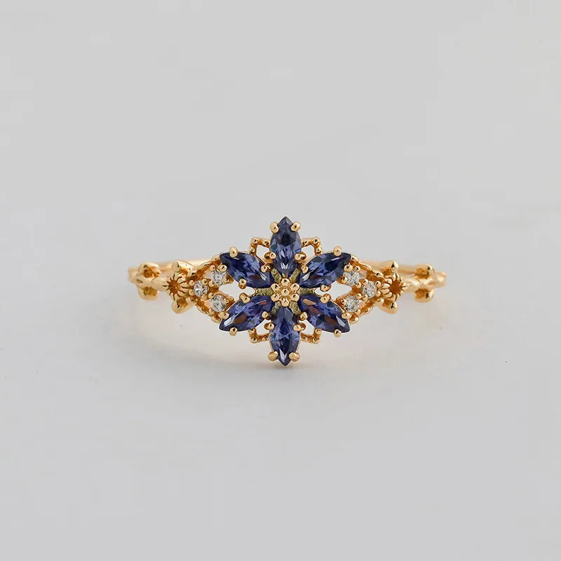 Bague fleur pavée de pierres en argent massif 925