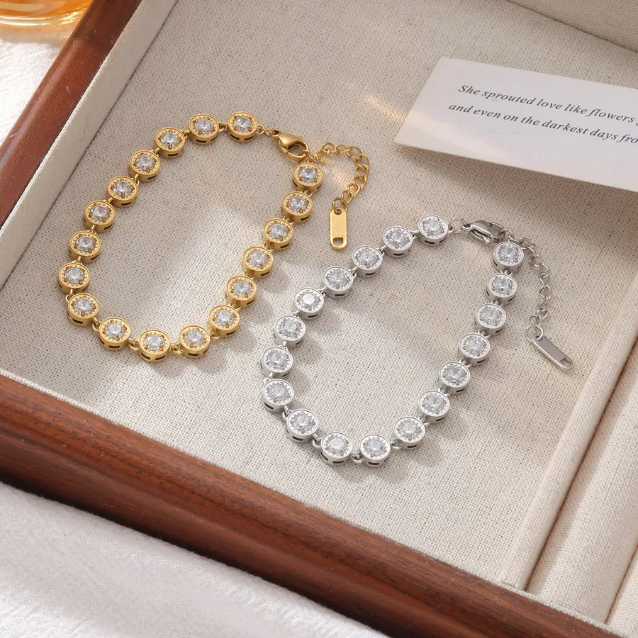 Bracelet anneau simple sur chaîne fine, acier inoxydable