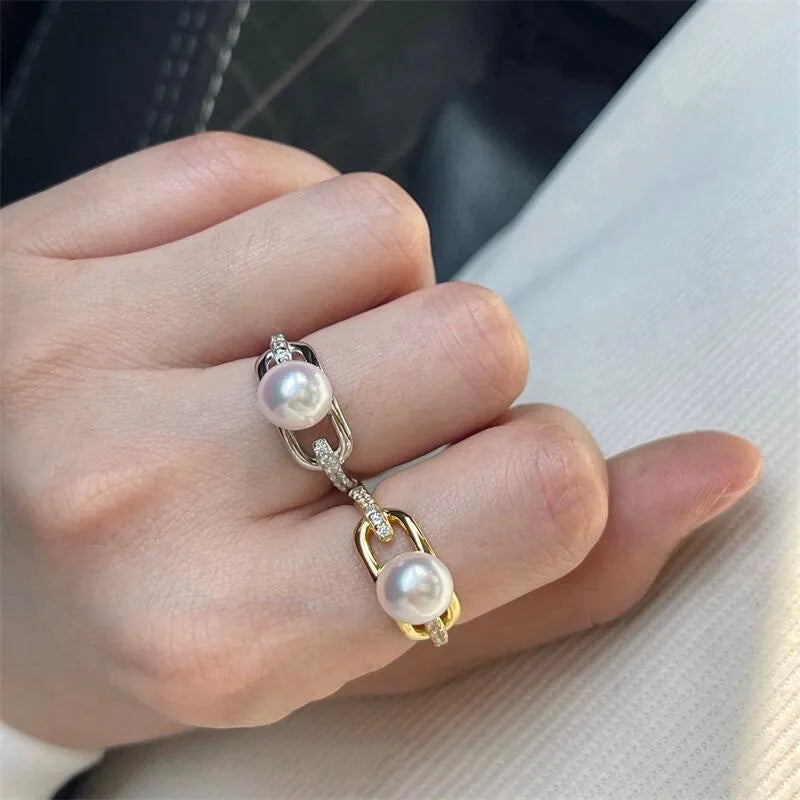 Bague à perle d'eau douce sur anneau fin — vue 5