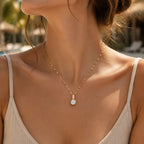 Collier à pendentif géométrique serti, acier inoxydable