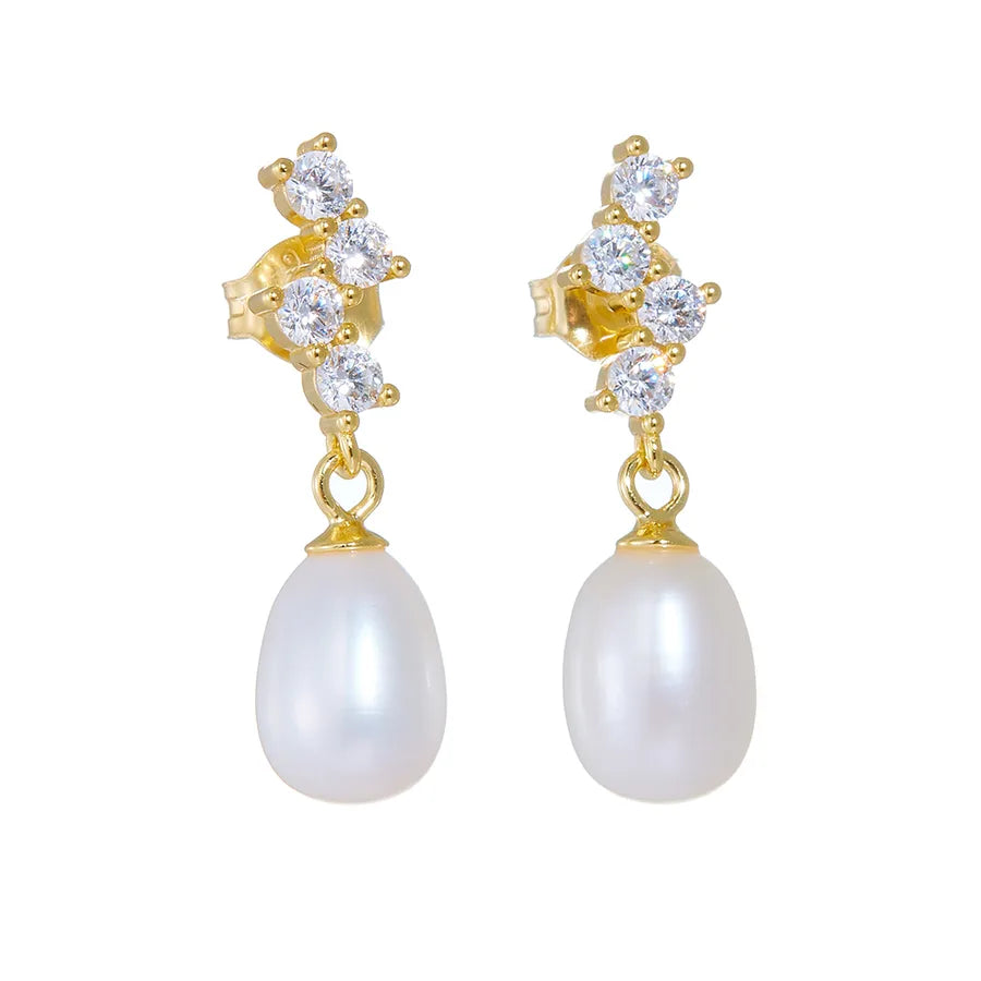 Boucles d'oreilles perle et zircon, argent 925 — vue 3