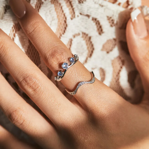 Bague à monture en vague façon couronne, argent massif 925