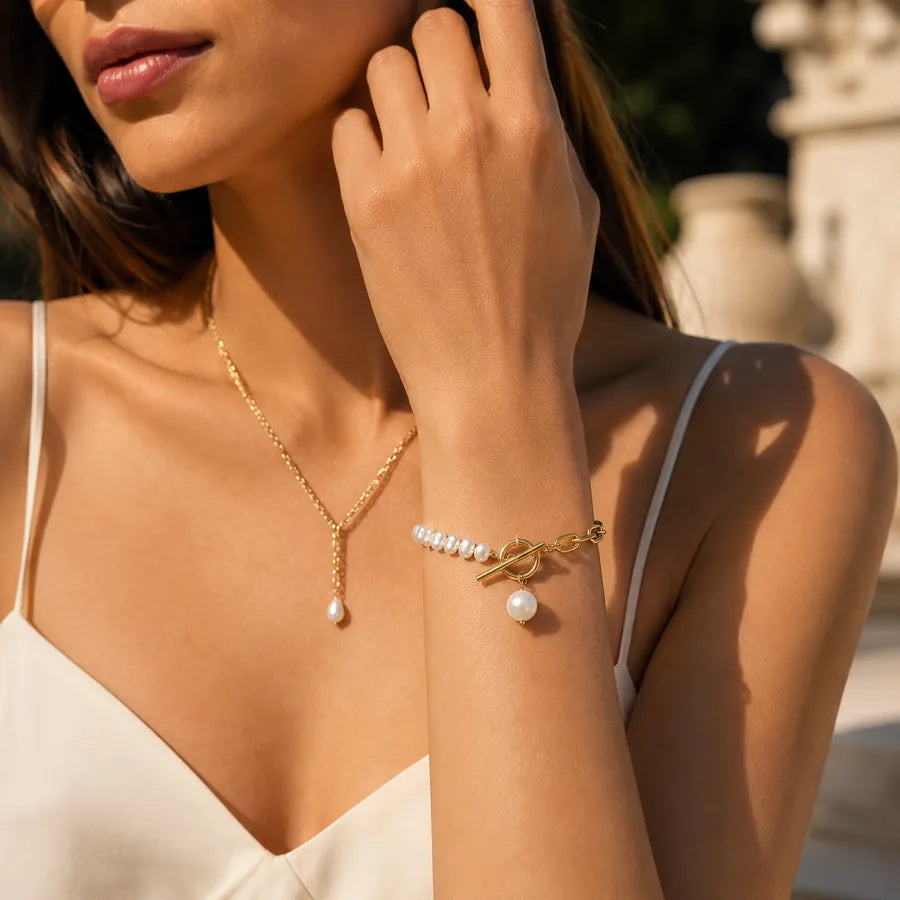 Bracelet à maillons géométriques et perle — vue 2