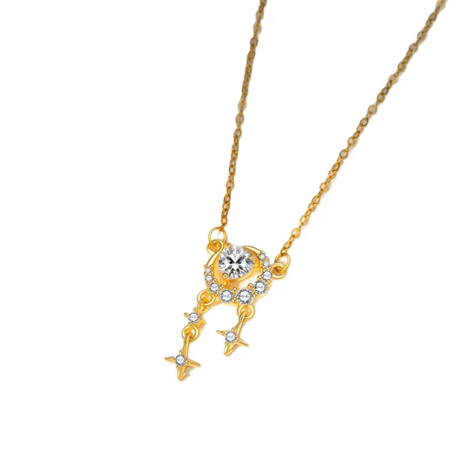 Collier cœur et pampille mobile, chaîne fine dorée — vue 2
