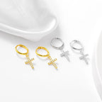 Boucles d'oreilles pendantes à croix, argent massif 925