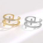 Bague ouverte ajustable à croix sertie de zircons