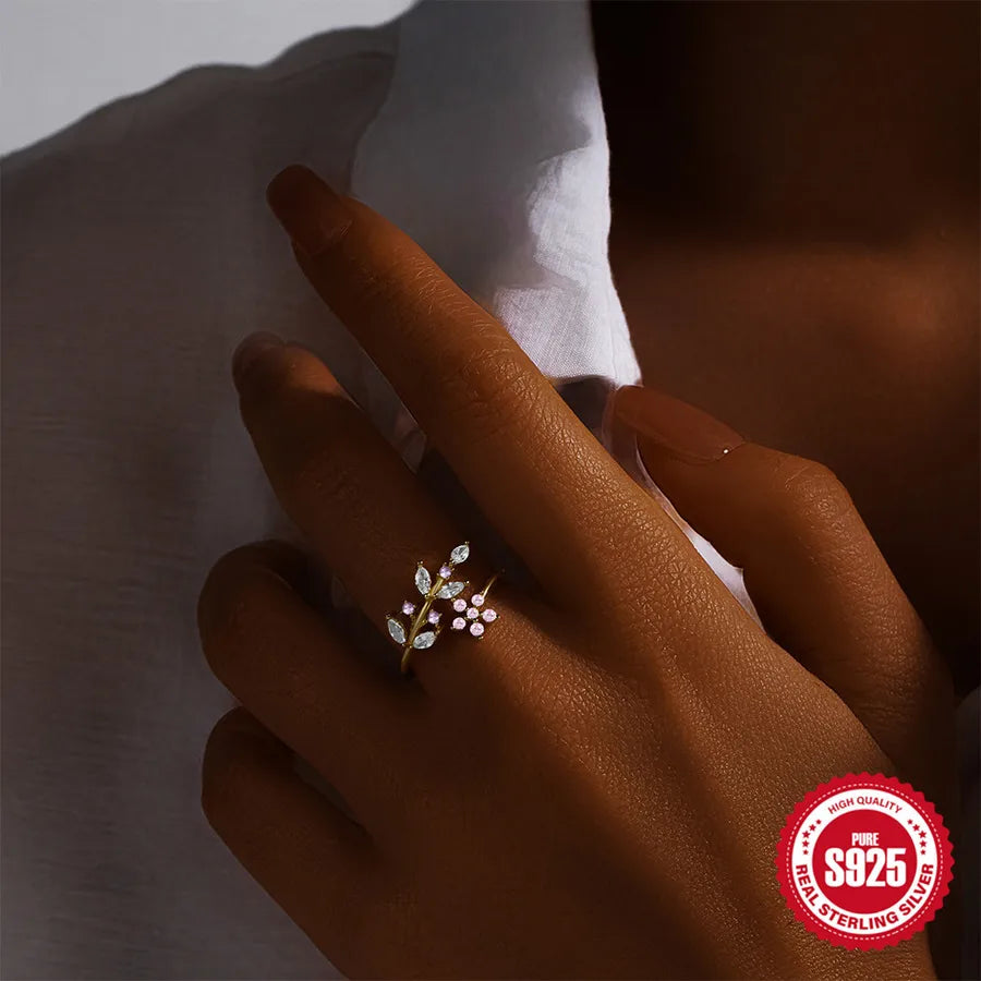 Bague feuille sertie de zircons, argent 925 — vue 2