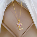 Collier fleur sertie de zircons, acier titane — vue 6