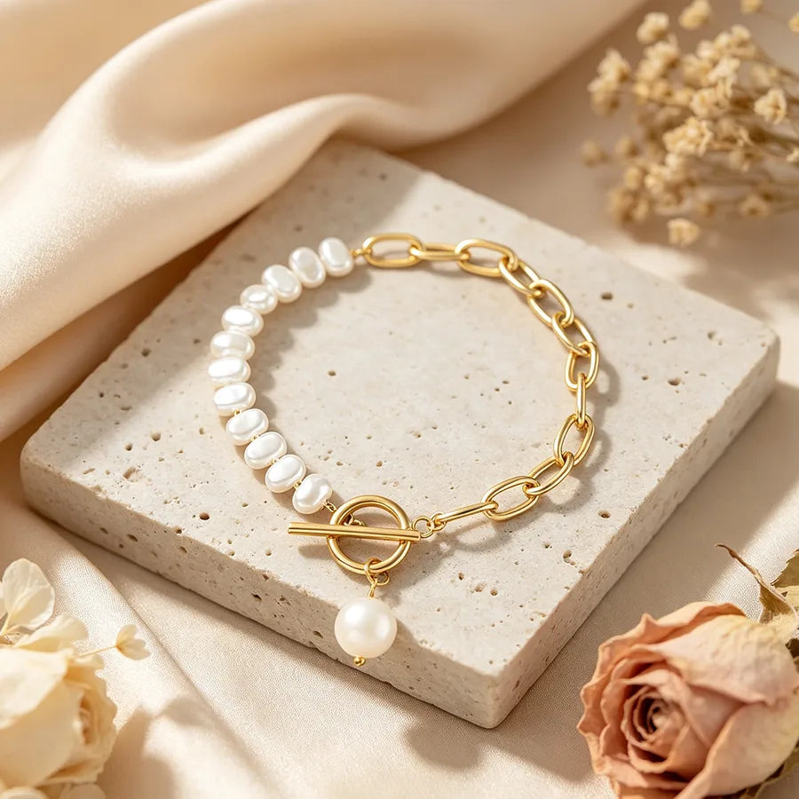 Bracelet à maillons géométriques et perle — vue 5