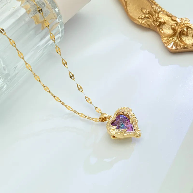 Collier cœur doré, acier inoxydable — vue 3