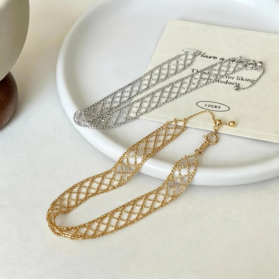 Bracelet maille quadrillée, acier doré — vue 3
