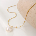 Collier queue de sirène et perle, chaîne fine — vue 3