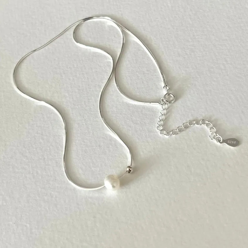 Collier à perle ronde, argent massif 925 — vue 2