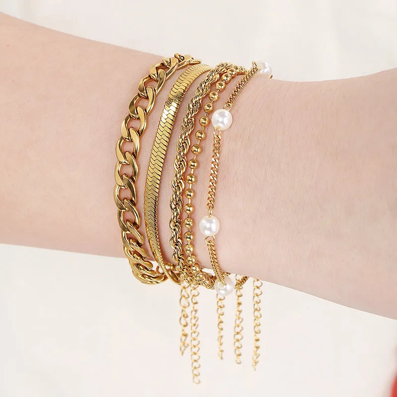 Bracelet maille d'inspiration vintage, acier inoxydable doré
