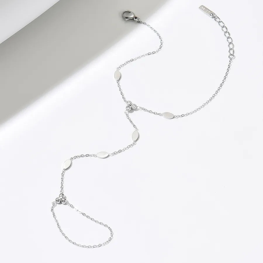 Bracelet feuille nervurée sur chaîne dorée — vue 5