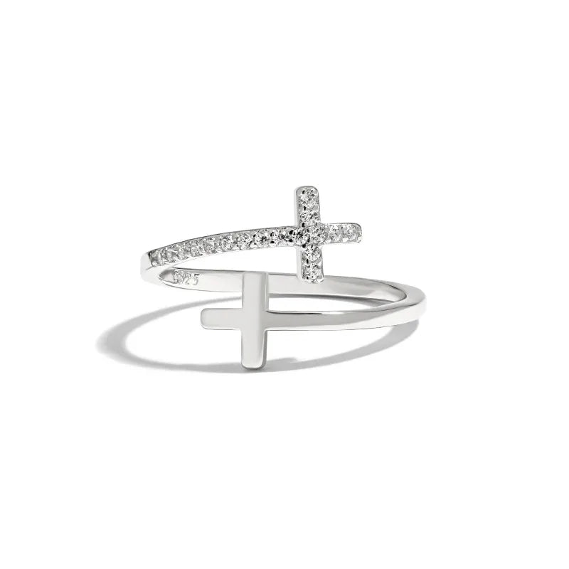 Bague ouverte à croix pavée de zircons — vue 7
