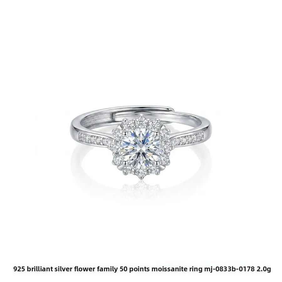 Bague moissanite en monture fleur, dorée — vue 6