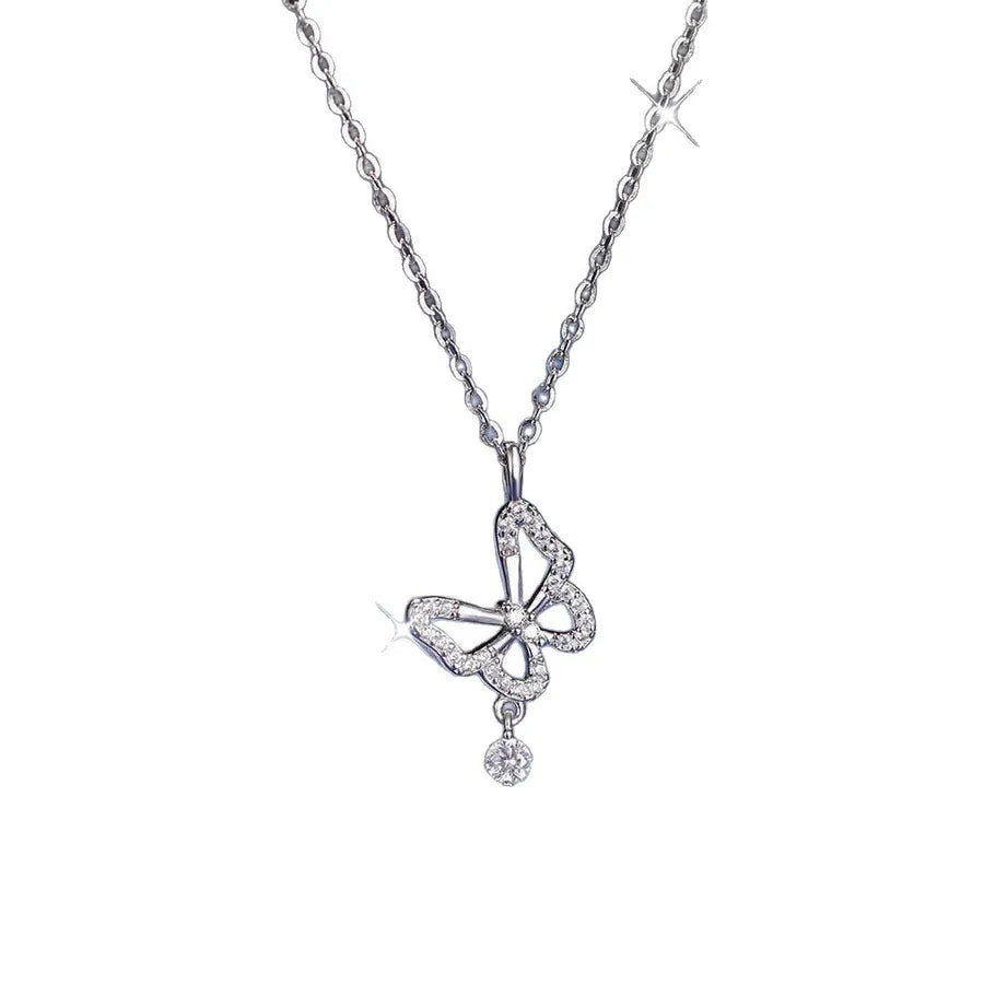 Collier papillon et pampille mobile, chaîne dorée — vue 2