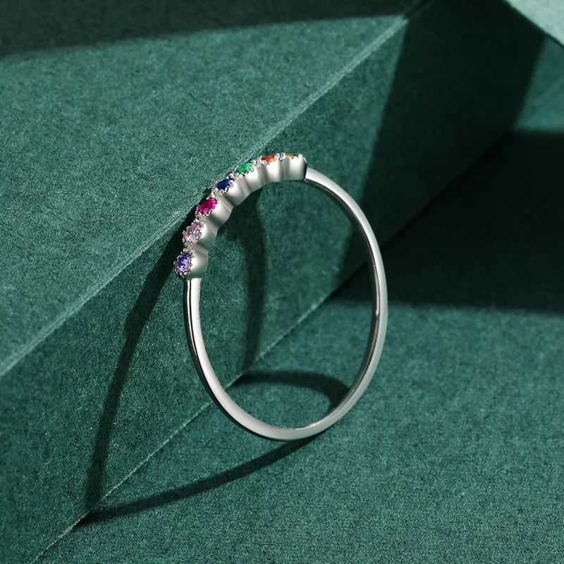 Bague argent 925 à ligne de pierres colorées — vue 5