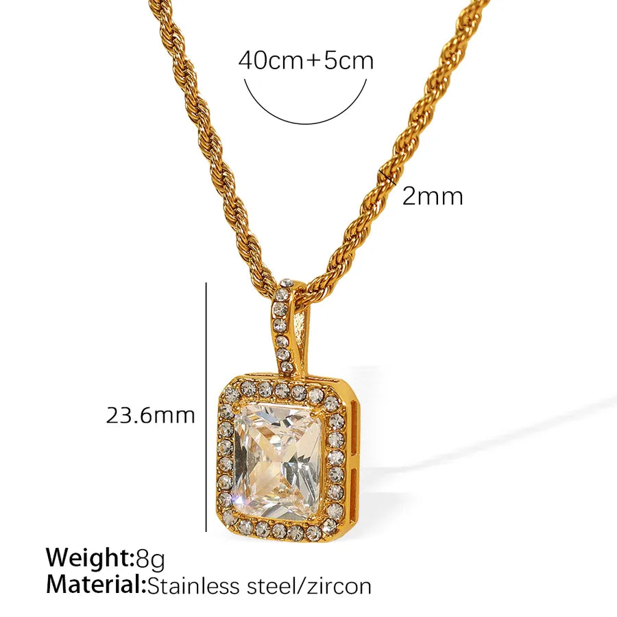 Collier à pendentif carré serti, chaîne dorée — vue 7