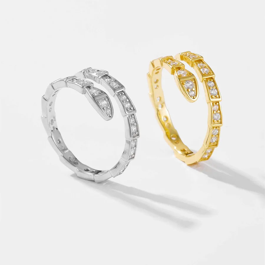 Bague ouverte sertie de zircons, dorée — vue 6