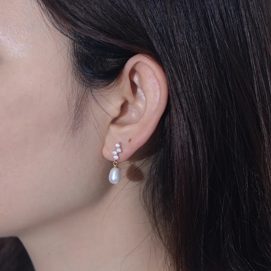 Boucles d'oreilles perle et zircon, argent 925 — vue 5