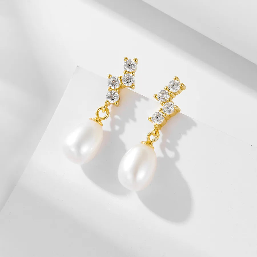 Boucles d'oreilles perle et zircon, argent 925 — vue 7