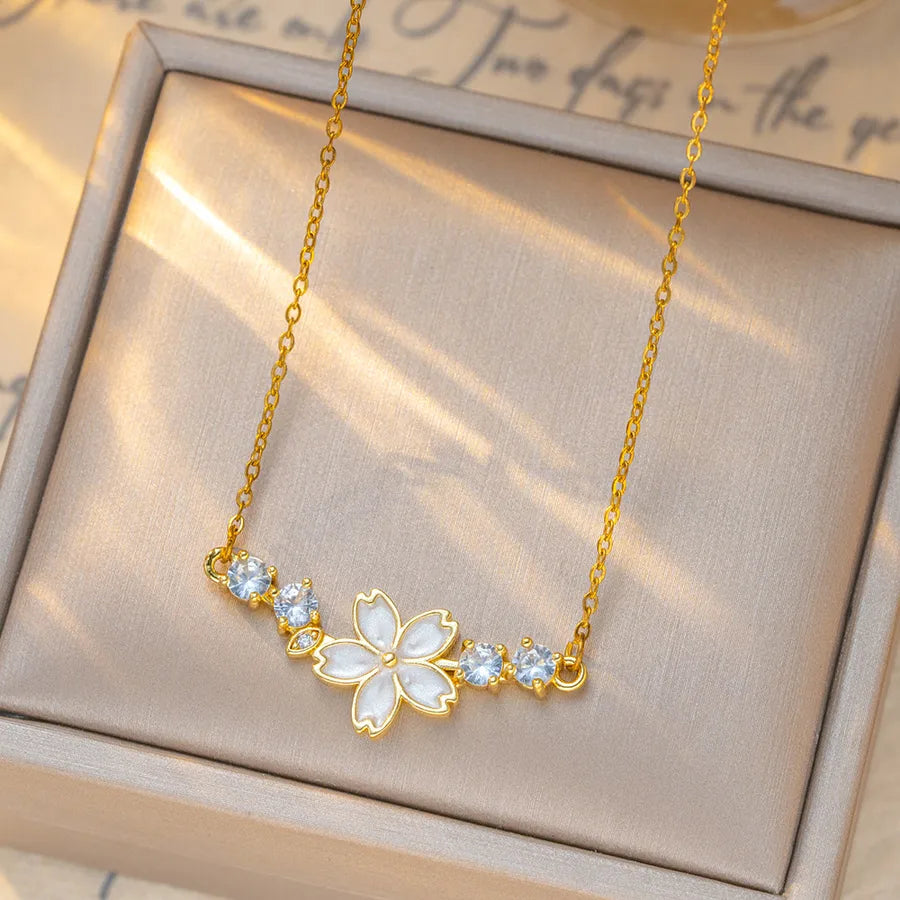 Collier à fleurs serties de zircons, chaîne fine — vue 3