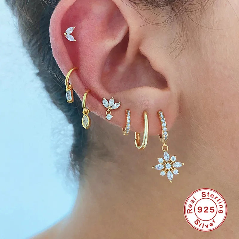 Boucles d'oreilles pendantes fleur, argent 925 — vue 2