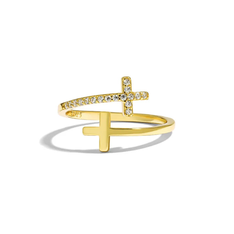 Bague ouverte à croix pavée de zircons — vue 6