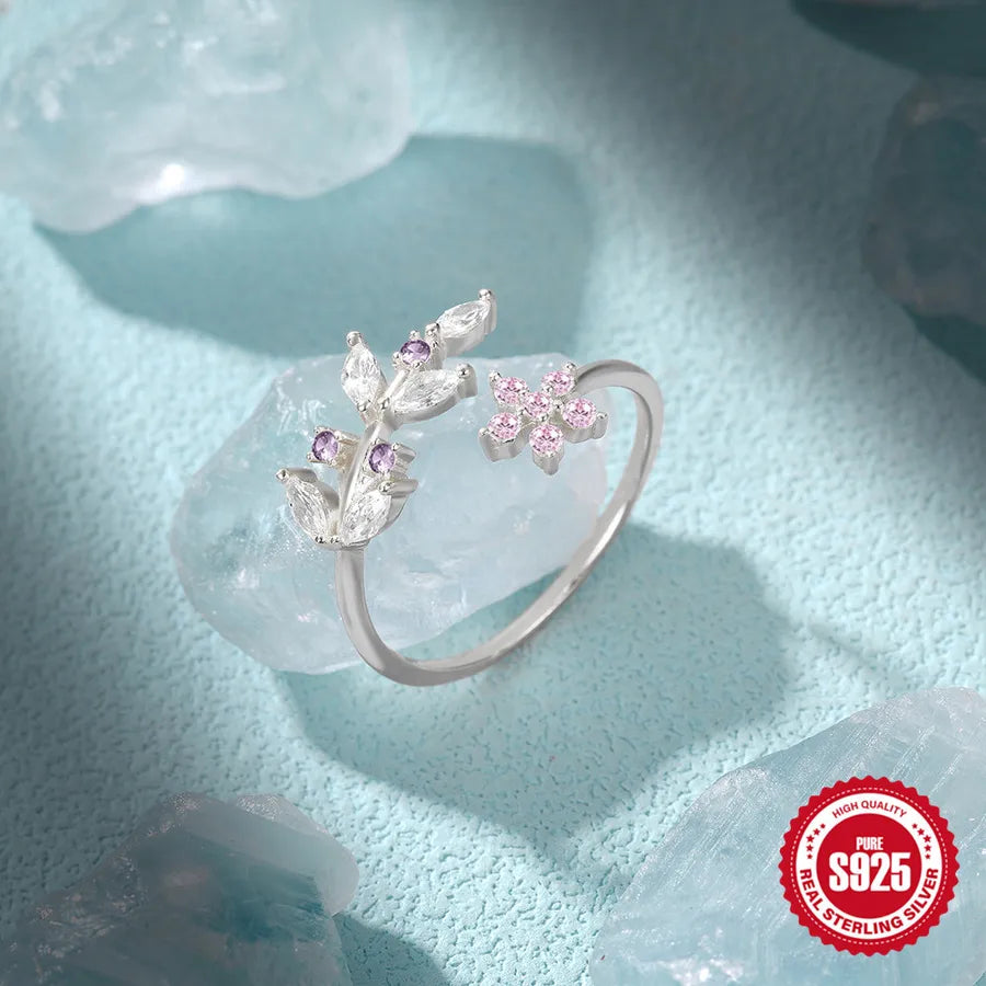 Bague feuille sertie de zircons, argent 925 — vue 3